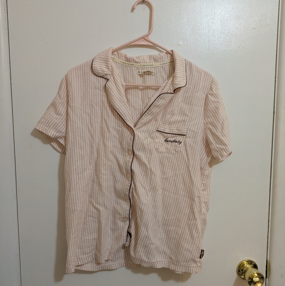 Magnolua Striped Pink Seersucker Women's Pajama Set